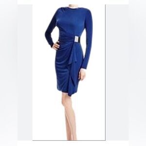NWT Michael Kors Capsule Sapphire Blue Side Buckle Long Sleeve Dress Mob wife M